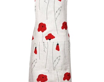 Handmade Poppies Linen Cotton Apron. Cooking Baking BBQ Barbecue Gardening Apron. Size S to XXL.