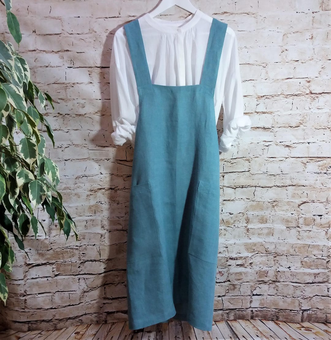 No Ties Linen Cross Back Apron Japanese Apron Artist Smock Outlander