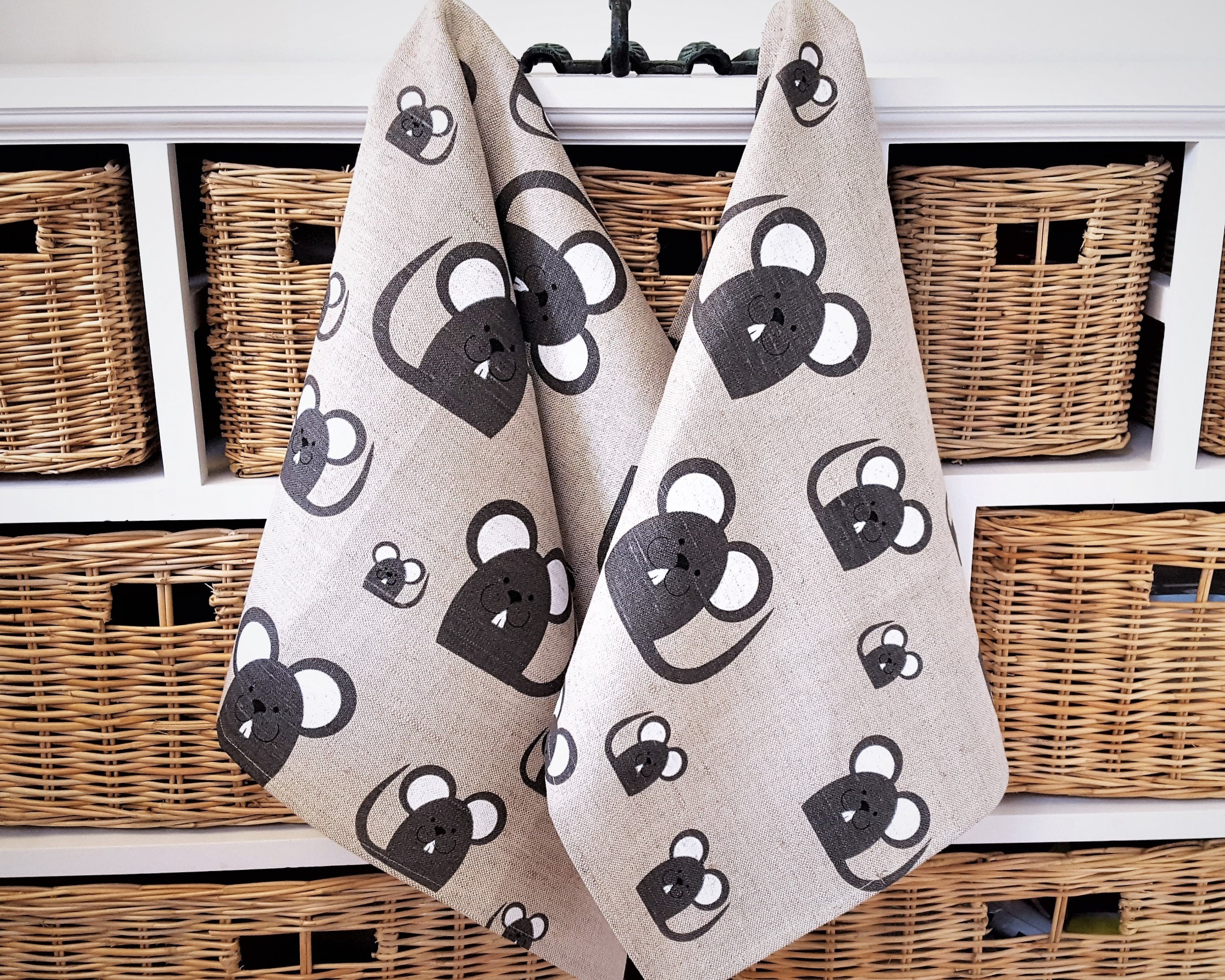 Handmade Linen Cotton Mice Tea Towels Kitchen Towels Dish Etsy