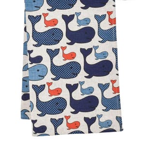 Handmade Linen Cotton Whales Tea Towel Kitchen Towel Dish Towel.