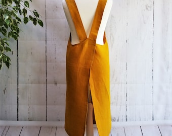 No Ties Linen Cross Back Apron Japanese Apron Artist Smock Outlander Apron Japanische Schürze Tablier Japonais 日本のエプロン  S-XXL