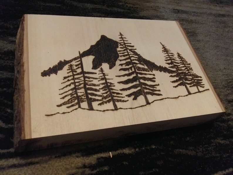 Live Edge Mountain Scenery wood burning Etsy