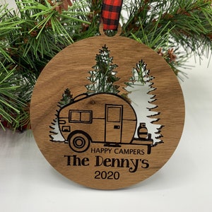 Happy Camper Ornament. Personalized Camping Ornament. Camper decor. RV Decor. Family Trip Gift. Road Trip. Outdoorsman, Ornament for Campers image 3