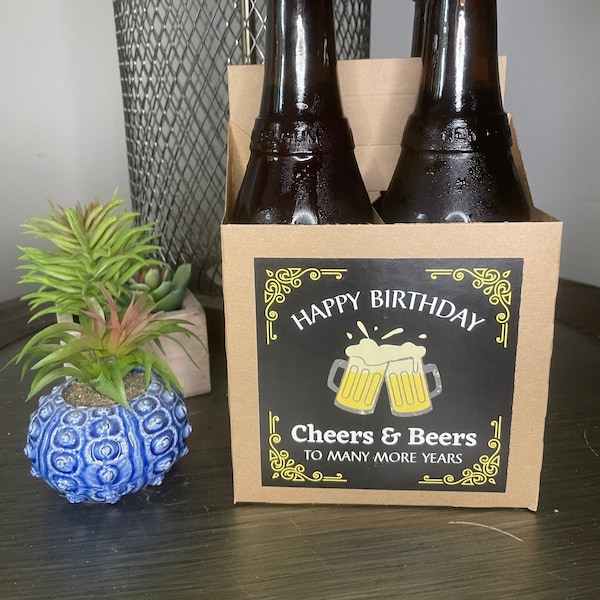 Cheers and Beers Birthday Beer Carrier, Beer Label and Carton, Birthday for Him, 4 pack beer caddy, milestone birthday, over the hill