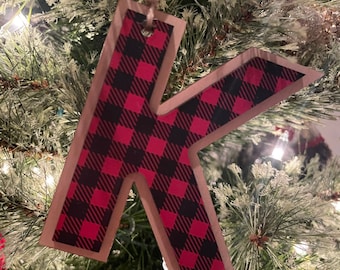 Initial Ornament, Buffalo Plaid Christmas Ornament, Family Last Name Initial, Christmas Ornament, Cheetah Ornament, Letter Ornament