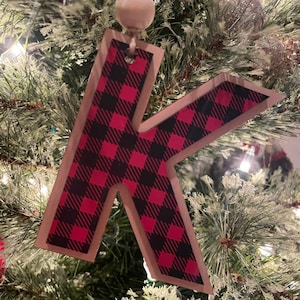 Initial Ornament, Buffalo Plaid Christmas Ornament, Family Last Name Initial, Christmas Ornament, Cheetah Ornament, Letter Ornament image 1