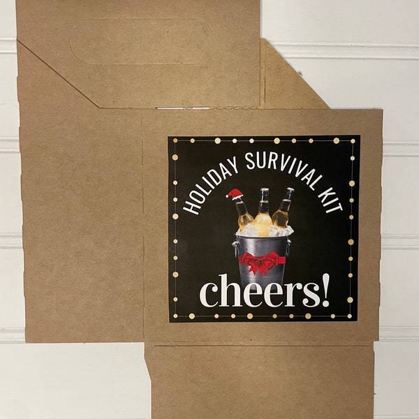 Holiday Survival Kit Beer Carton, 4-pack beer carrier, Christmas Beer Labels, Christmas Beer Gifts, Beer Bottle Carrier, White Elephant Gift