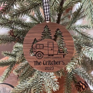 Happy Camper Ornament. Personalized Camping Ornament. Camper decor. RV Decor. Family Trip Gift. Road Trip. Outdoorsman, Ornament for Campers image 2