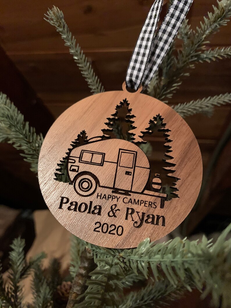 Happy Camper Ornament. Personalized Camping Ornament. Camper decor. RV Decor. Family Trip Gift. Road Trip. Outdoorsman, Ornament for Campers image 5