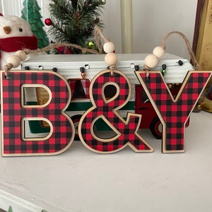 Initial Ornament, Buffalo Plaid Christmas Ornament, Family Last Name Initial, Christmas Ornament, Cheetah Ornament, Letter Ornament image 3