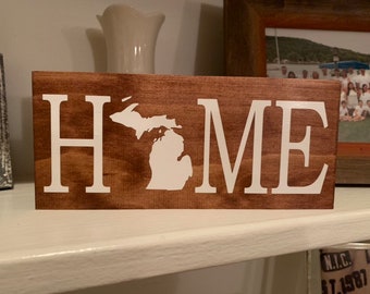 Michigan Home Sign - Michigan Wood Sign - MI Housewarming Gift - Michigan Gift Ideas - Michigan Home Decor - MI Dorm Decor - MI Going Away