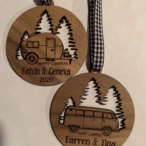 Happy Camper Ornament. Personalized Camping Ornament. Camper decor. RV Decor. Family Trip Gift. Road Trip. Outdoorsman, Ornament for Campers image 6