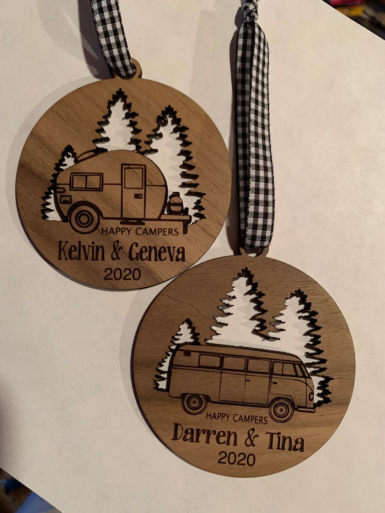 Happy Camper Ornament. Personalized Camping Ornament. Camper decor. RV Decor. Family Trip Gift. Road Trip. Outdoorsman, Ornament for Campers image 6