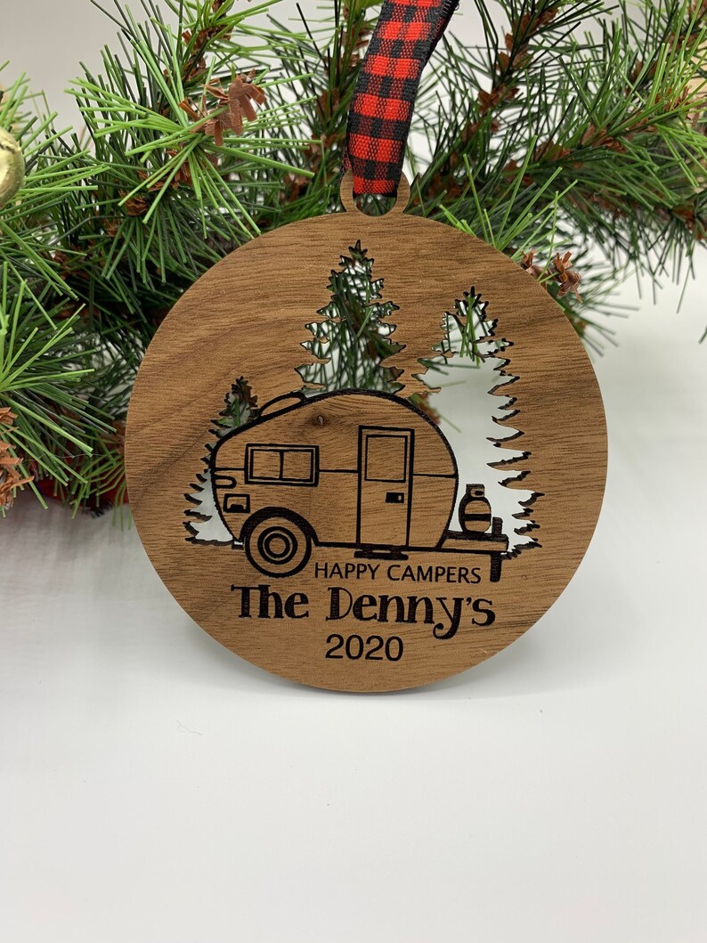 Happy Camper Ornament. Personalized Camping Ornament. Camper decor. RV Decor. Family Trip Gift. Road Trip. Outdoorsman, Ornament for Campers image 3