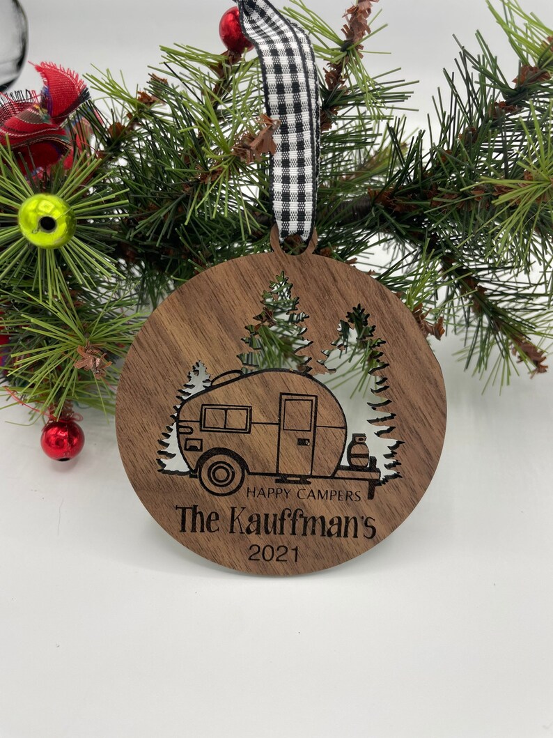 Happy Camper Ornament. Personalized Camping Ornament. Camper decor. RV Decor. Family Trip Gift. Road Trip. Outdoorsman, Ornament for Campers image 4