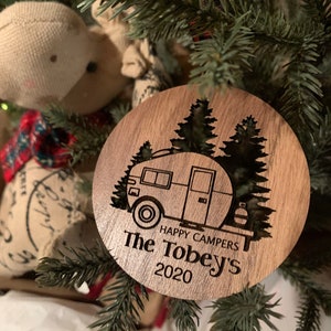 Happy Camper Ornament. Personalized Camping Ornament. Camper decor. RV Decor. Family Trip Gift. Road Trip. Outdoorsman, Ornament for Campers image 7