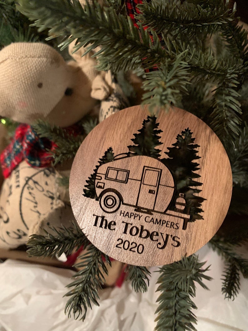 Happy Camper Ornament. Personalized Camping Ornament. Camper decor. RV Decor. Family Trip Gift. Road Trip. Outdoorsman, Ornament for Campers image 7