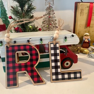 Initial Ornament, Buffalo Plaid Christmas Ornament, Family Last Name Initial, Christmas Ornament, Cheetah Ornament, Letter Ornament image 2