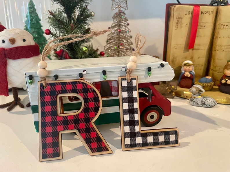 Initial Ornament, Buffalo Plaid Christmas Ornament, Family Last Name Initial, Christmas Ornament, Cheetah Ornament, Letter Ornament image 2