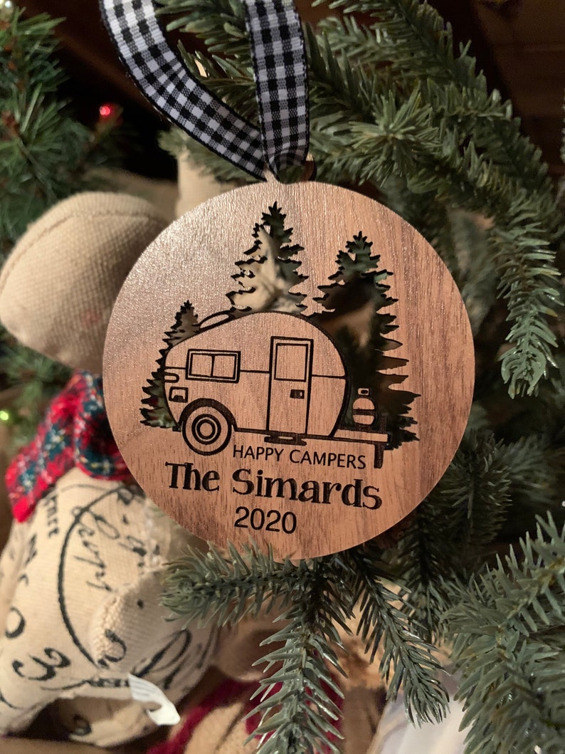 Happy Camper Ornament. Personalized Camping Ornament. Camper decor. RV Decor. Family Trip Gift. Road Trip. Outdoorsman, Ornament for Campers image 8