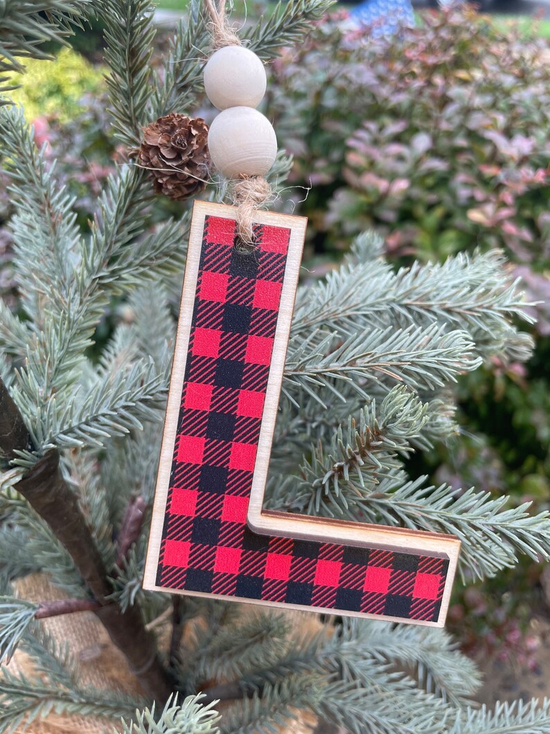 Initial Ornament, Buffalo Plaid Christmas Ornament, Family Last Name Initial, Christmas Ornament, Cheetah Ornament, Letter Ornament image 7