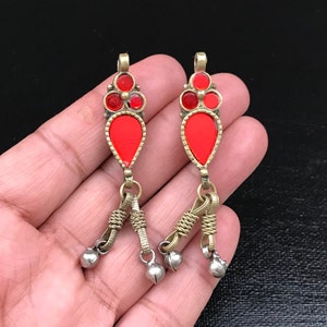 Pair Of Handmade Glass Pendants DIY Belly Dancing Costume Supply Antique Design Vintage Style Afghan Kuchi Tribal Bohemian Jewelry Findings