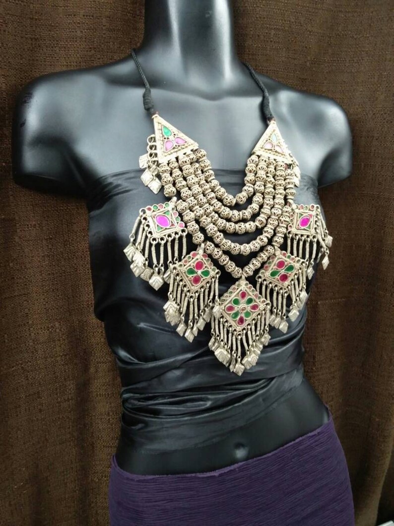 Kashmiri Afghan Trible Belly Dance Necklace Vintage Handmade Kuchi Necklace Ethnic Boho Gypsy Indian Banjara Unique Pendant Necklace Jewelry