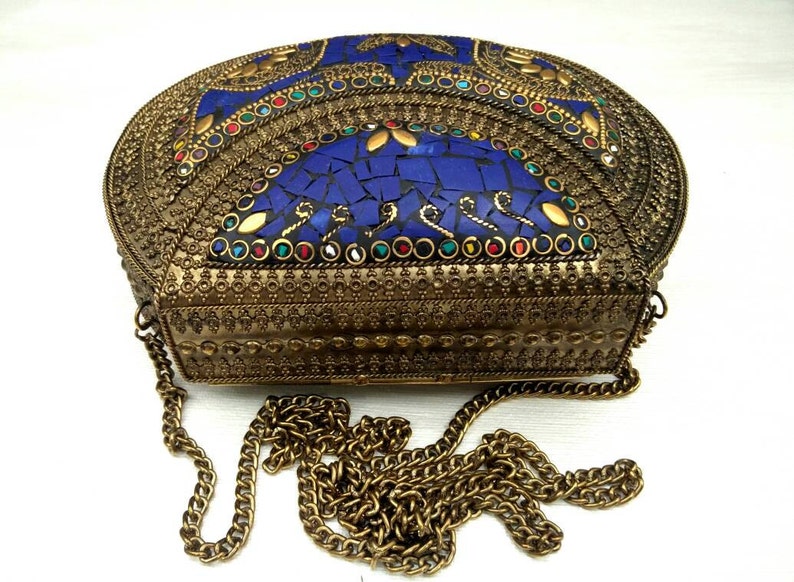 Indian Blue Color Metal Clutch Nepali Metal Purse Evening Etsy