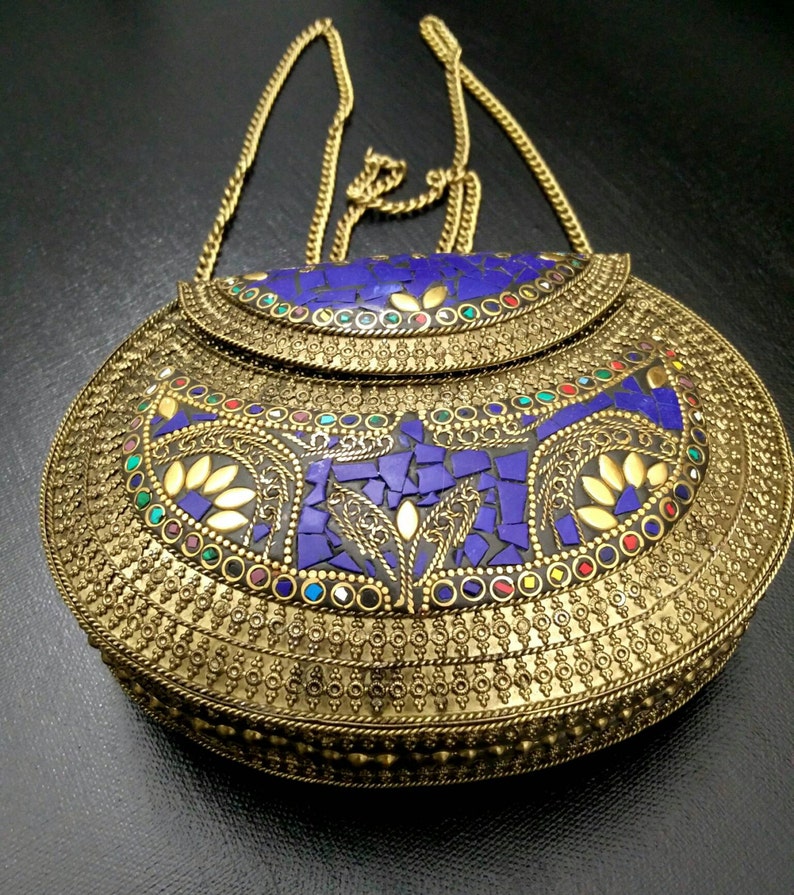 Indian Blue Color Metal Clutch Nepali Metal Purse Evening Etsy