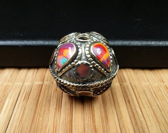 Una enorme cuenta redonda de colores estilo turcomano vintage, diseño de vestuario DIY, suministro de joyería, collar tribal afgano Kuchi, pulsera, pendientes.
