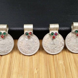 4 Almost Same Especially Selected Rare Vintage Coin Pendant DIY Boho Ethnic Antique Belly Dance Costume Supply Kuchi Tribal Jewelry Findings