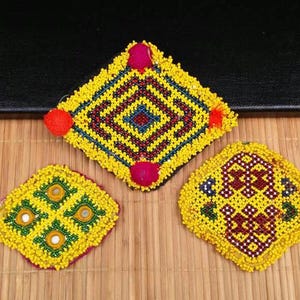3 Dress Patches Belly Dancing Costume Supply Afghan Kuchi Handmade Vintage Sew On Panels Banjara Tribal Bohemian Clothing Jewelry Findings.