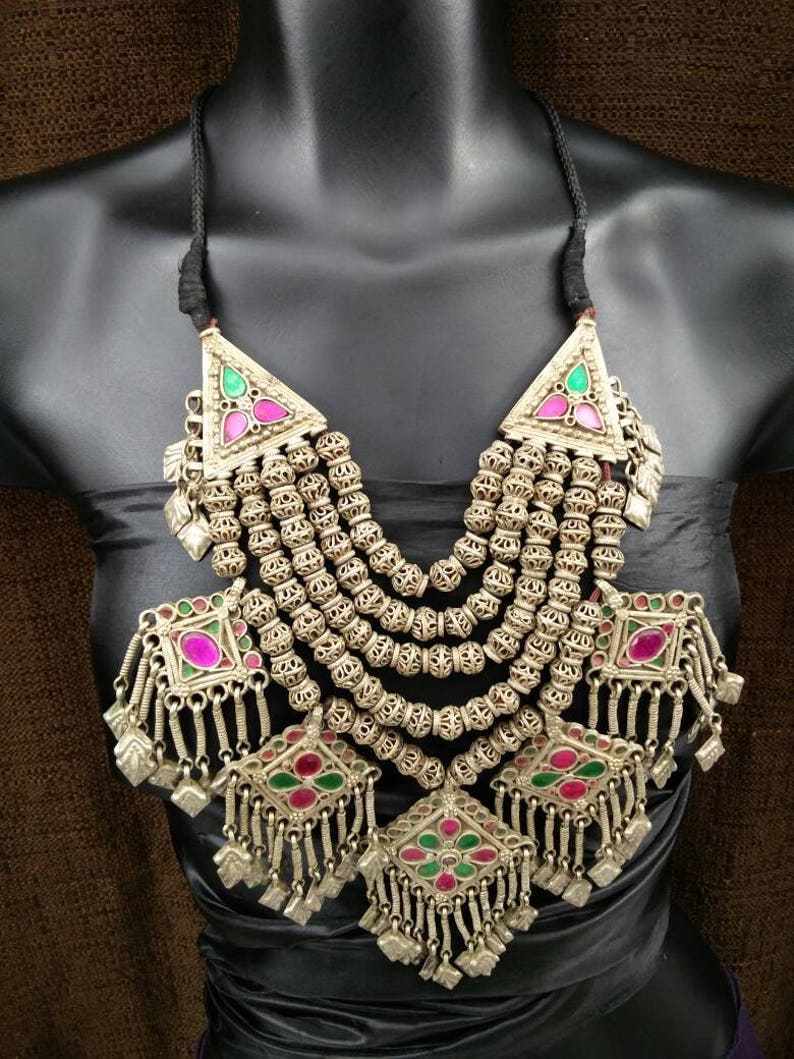 Kashmiri Afghan Trible Belly Dance Necklace Vintage Handmade Kuchi Necklace Ethnic Boho Gypsy Indian Banjara Unique Pendant Necklace Jewelry