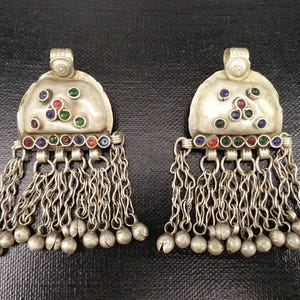 Pair Of Afghan Tribal Kuchi Pendant Handmade Antique Traditional Ethnic Vintage DIY Belly Dancing Costume Supply Bohemian Jewelry Findings.