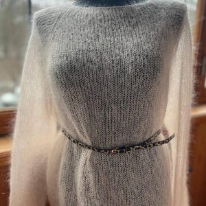 Women Powder Bridal Mohair Sweater Pullover Hand Knit Light Transparent One Size