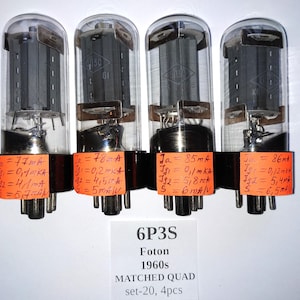 4 個 6P3S = 6L6、6L6GT、6L6GC、5881 四極管 Foton ソビエト マッチド クワッド 1950-70 年代 新品