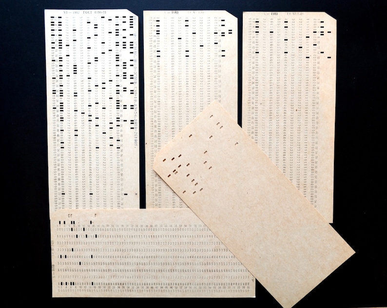 Computer Cards With Holes Set of 2pcs Vintage Mainframe Perforated Computer Punch Cards / Artist ...