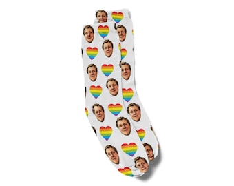 Custom Pride Socks, Rainbow Heart, LGBTQ Gift
