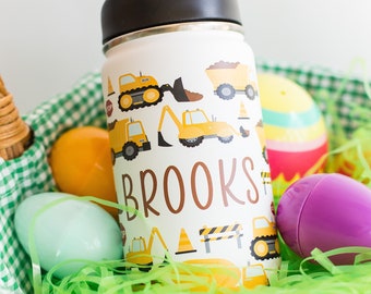 construction truck tumbler, easter filler for boy, construction gift for boy, personalized kids tumbler, stocking stuffer for little boy