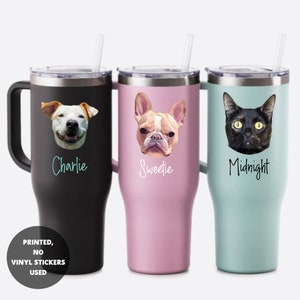 pet tumbler - 40oz tumbler with handle - quencher dupe tumbler - tumbler with dog photo - pet owner gift - gift for dog lover - cat lover