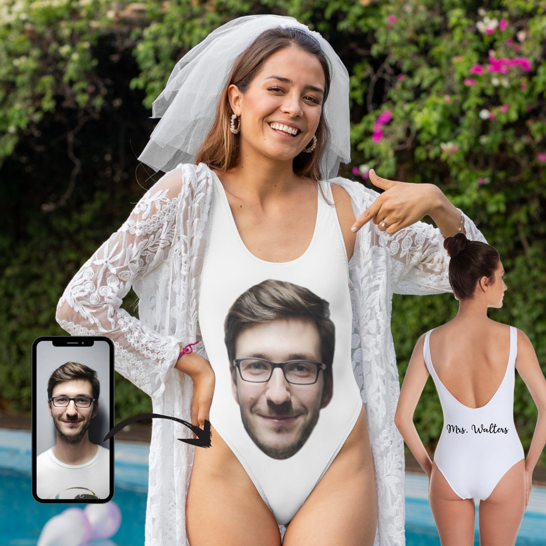 Starcove Fashion Custom Print Photo Faces Bathing Suit Women, Personalized One Piece Swimsuit Face, Customized Bride Bachelorette Party Funny Gift Swimwear XS