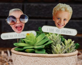 piquets de plantes photo, cadeau photo de fête des mères, marqueurs de plantes personnalisés, décoration de jardin personnalisée, piquets de plantes pour le visage, cadeaux de jardin personnalisés