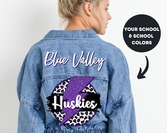 high school football jean jacket, school spirit jean jacket, football jean jacket, school jean jacket, team jean jacket, player jean jacket