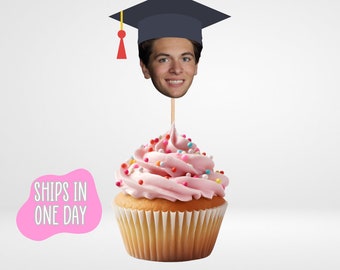 graduation cap cupcake topper - graduation decorations - 2024 graduate cupcake topper - face cupcake topper - custom cupcake topper