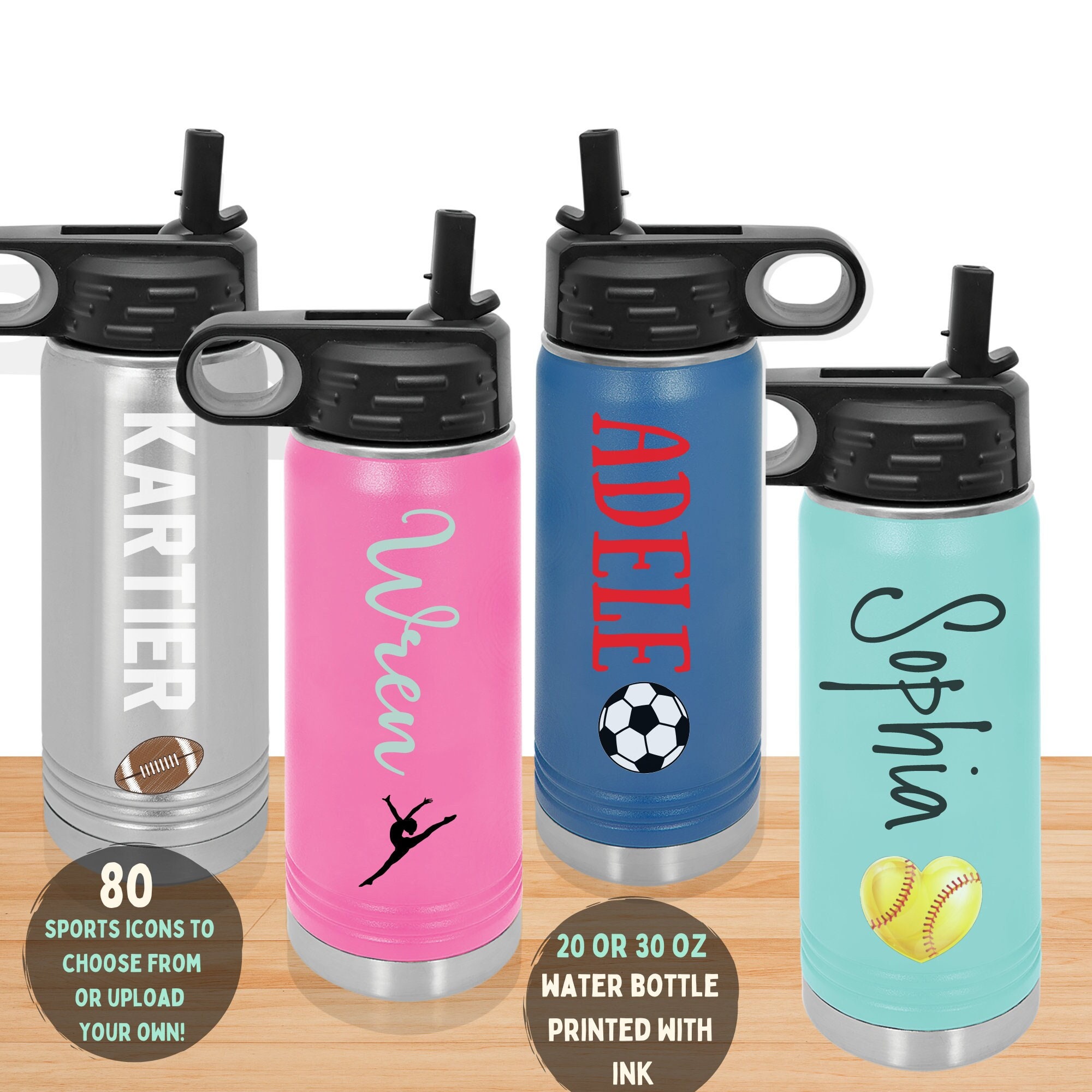 Personalized Sports Water Bottles - 20 Sports