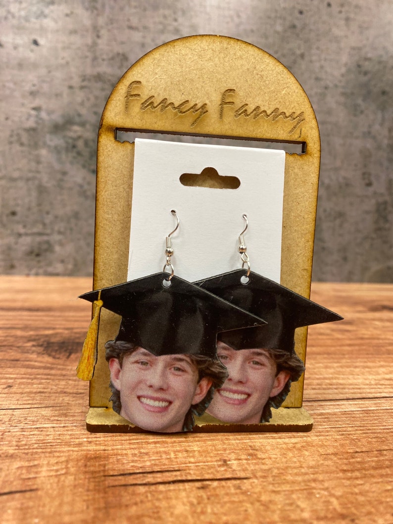 Face earrings, leather face earrings, photo earrings, funny party favor, photo jewelry, graduation earrings, Mothers Day gift, pet earrings image 1