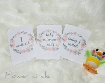 Baby Milestone Cards ~  Floral ~ Monochrome ~ Natural