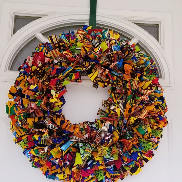 Ankara Print Rag Wreath 20" African Print Rag Wreath/Holiday Wreath/ Wreath / juneteenth Wreath/ Gift ideas / African  Wreath