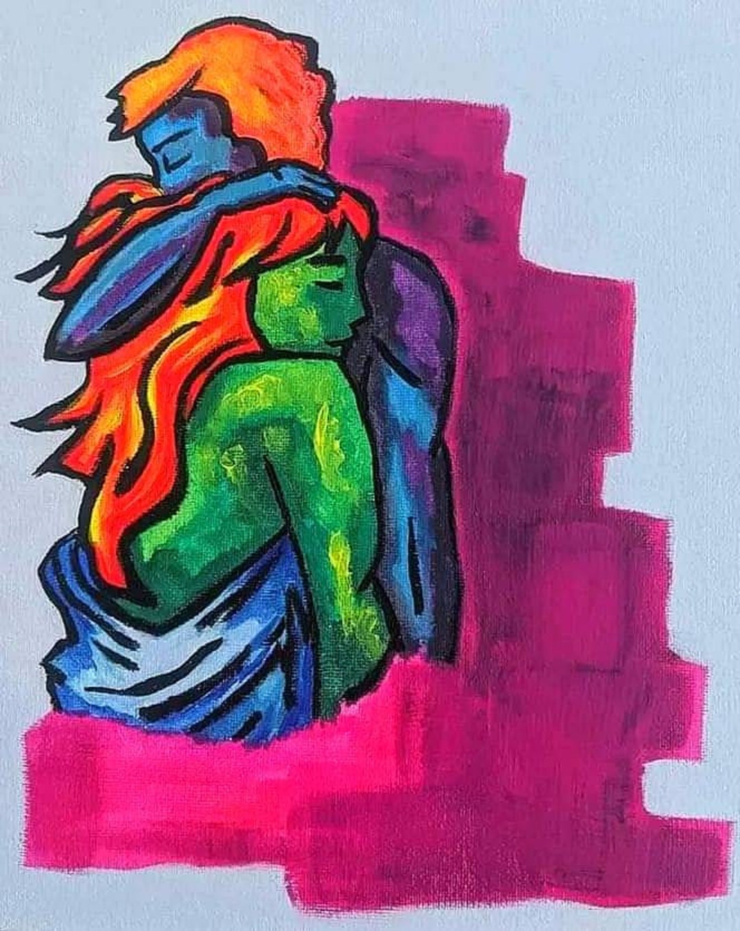 Eclectic Wall Hanging Couple Art Painting Gift Colourful Gift Etsy