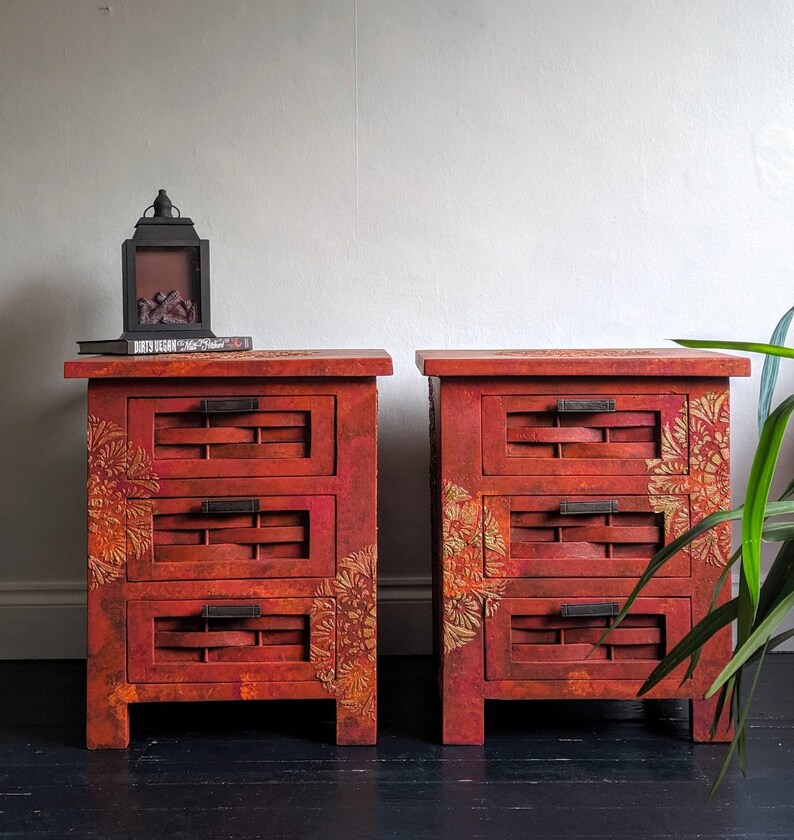 Boho Bedside Cabinets Rustic Bedroom Drawers Pair X 2 Solid Etsy